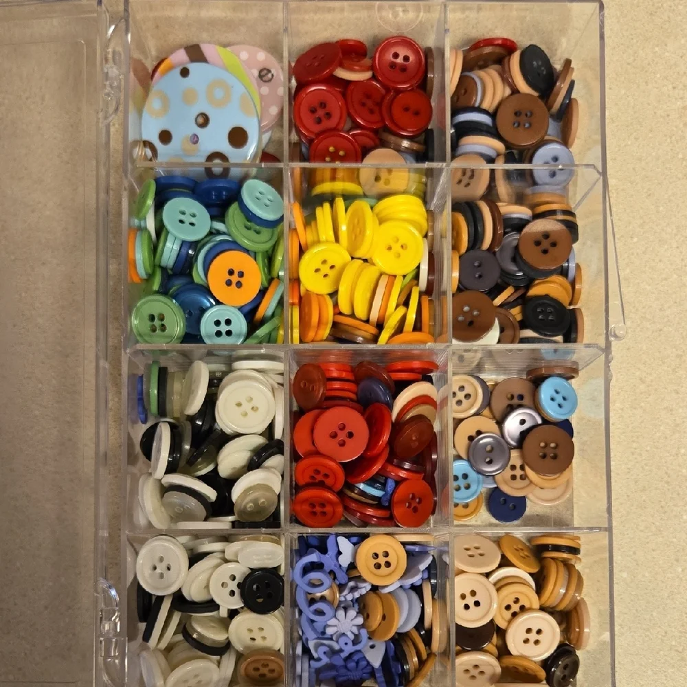Multi-Color Button Lot With Storage Container